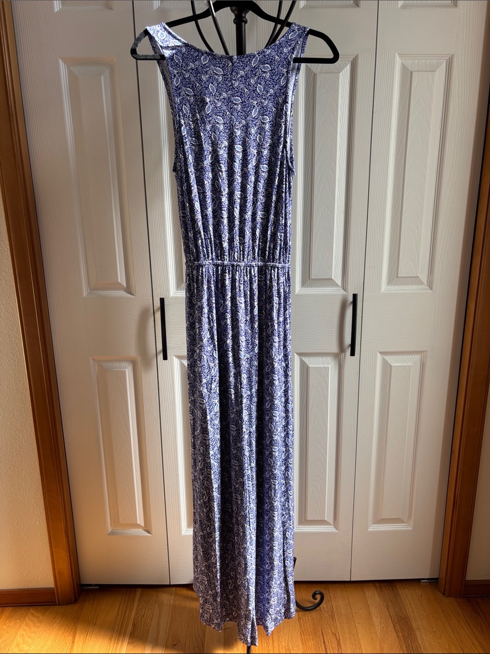 Old Navy Sleeveless Blue & White Coastal Maxi Dress V-Neck Hi-Lo Hem Large - Picture 2 of 5
